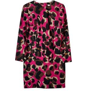 Trina Turk Shift Dress Long Sleeves Printed Hot Pink Neutrals Knee Length Small